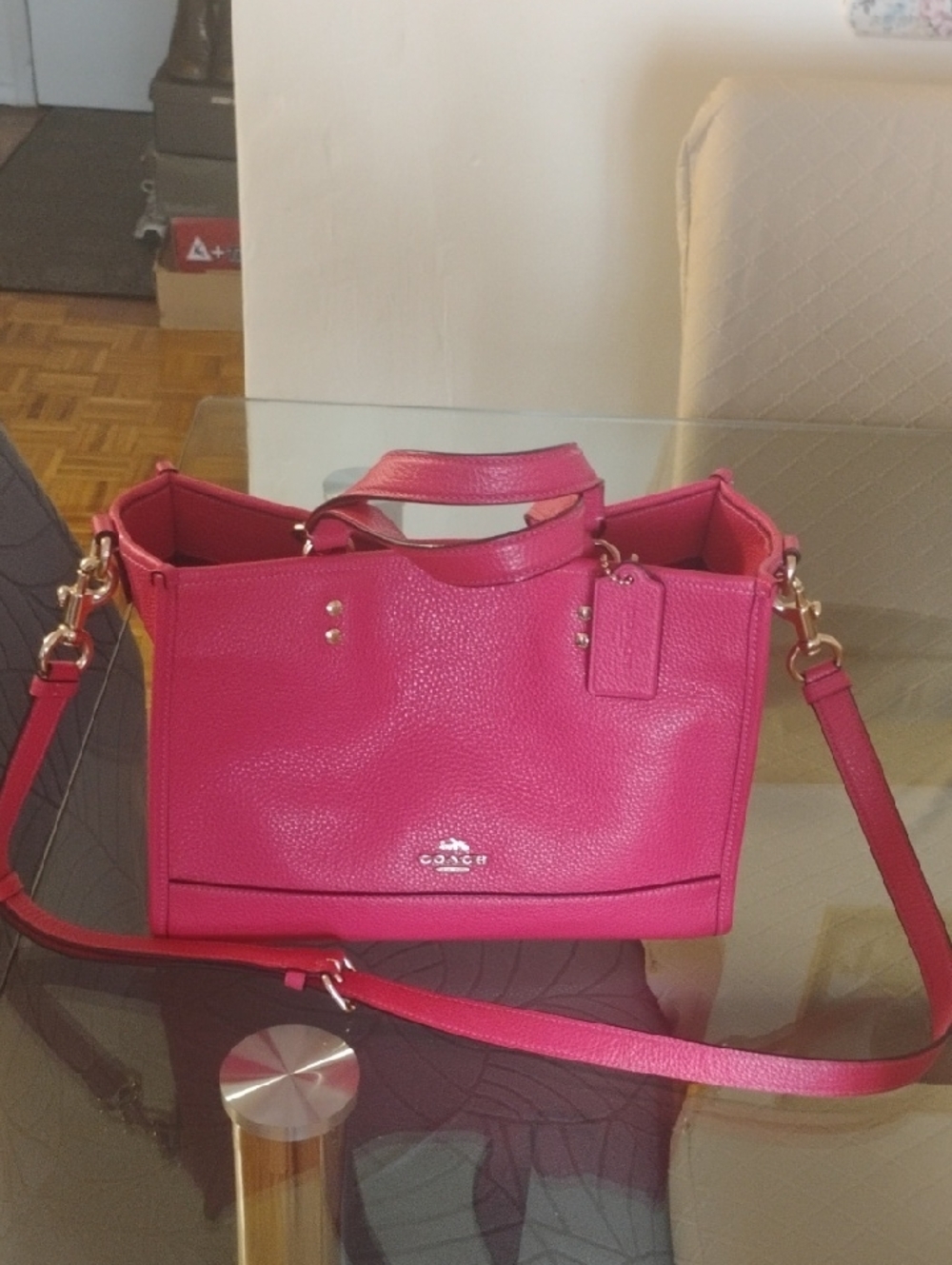Coach Pink Pebbled Leather Satchel with Gold Hardware